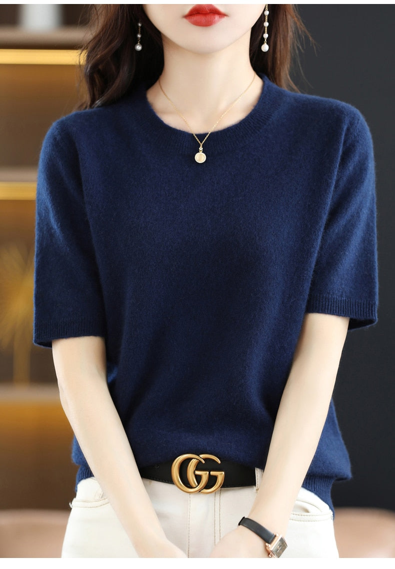 Crew Neck Half-Sleeve Pullover, Vibrant Hues