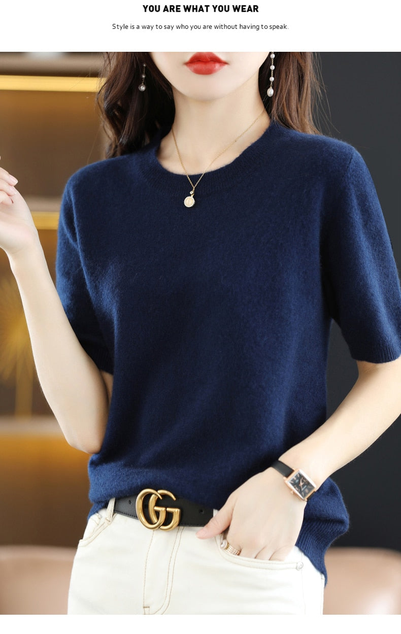 Crew Neck Half-Sleeve Pullover, Vibrant Hues