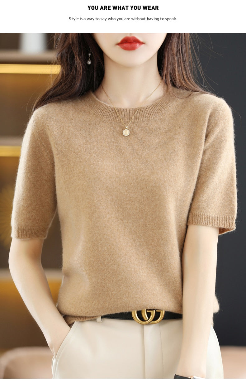 Crew Neck Half-Sleeve Pullover, Neutral Hues