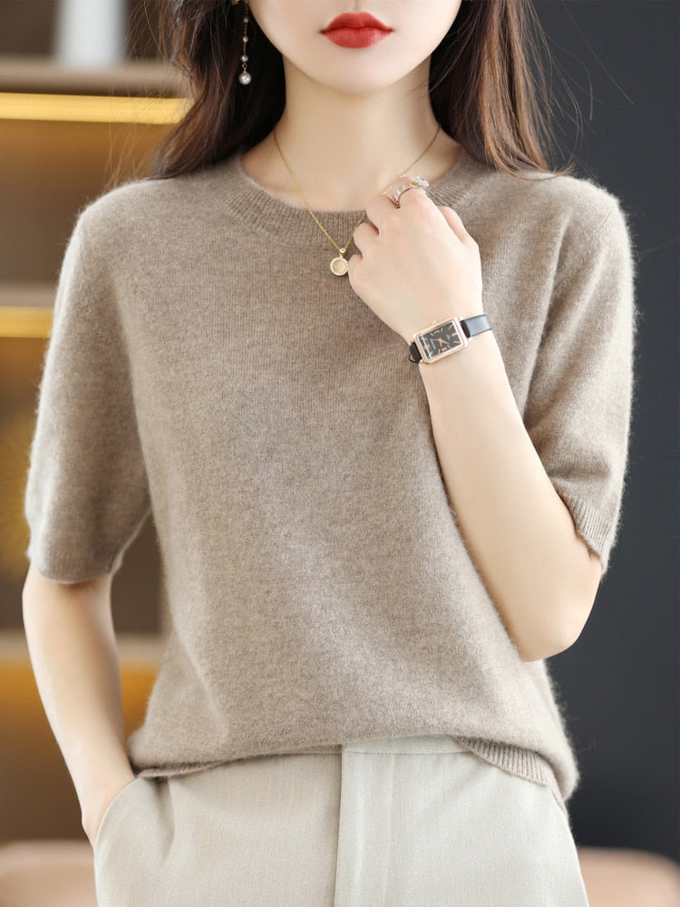 Crew Neck Half-Sleeve Pullover, Neutral Hues