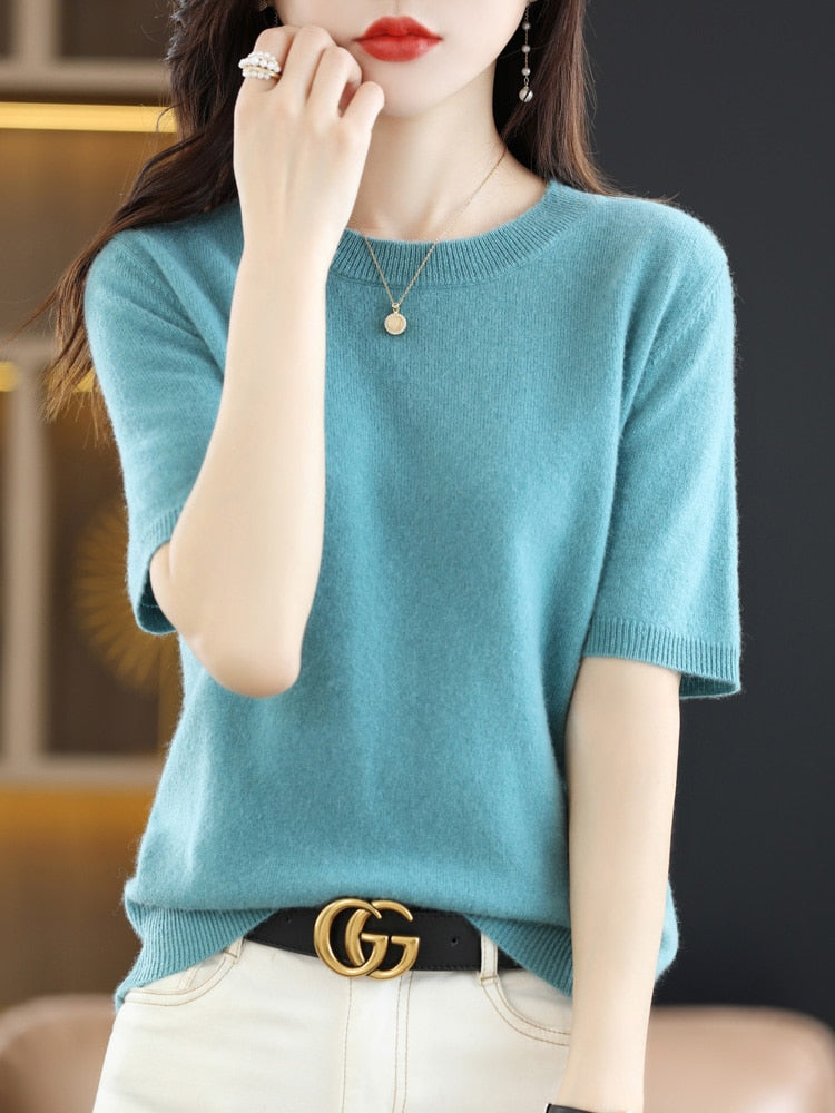 Crew Neck Half-Sleeve Pullover, Vibrant Hues