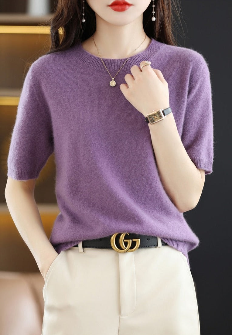 Crew Neck Half-Sleeve Pullover, Vibrant Hues