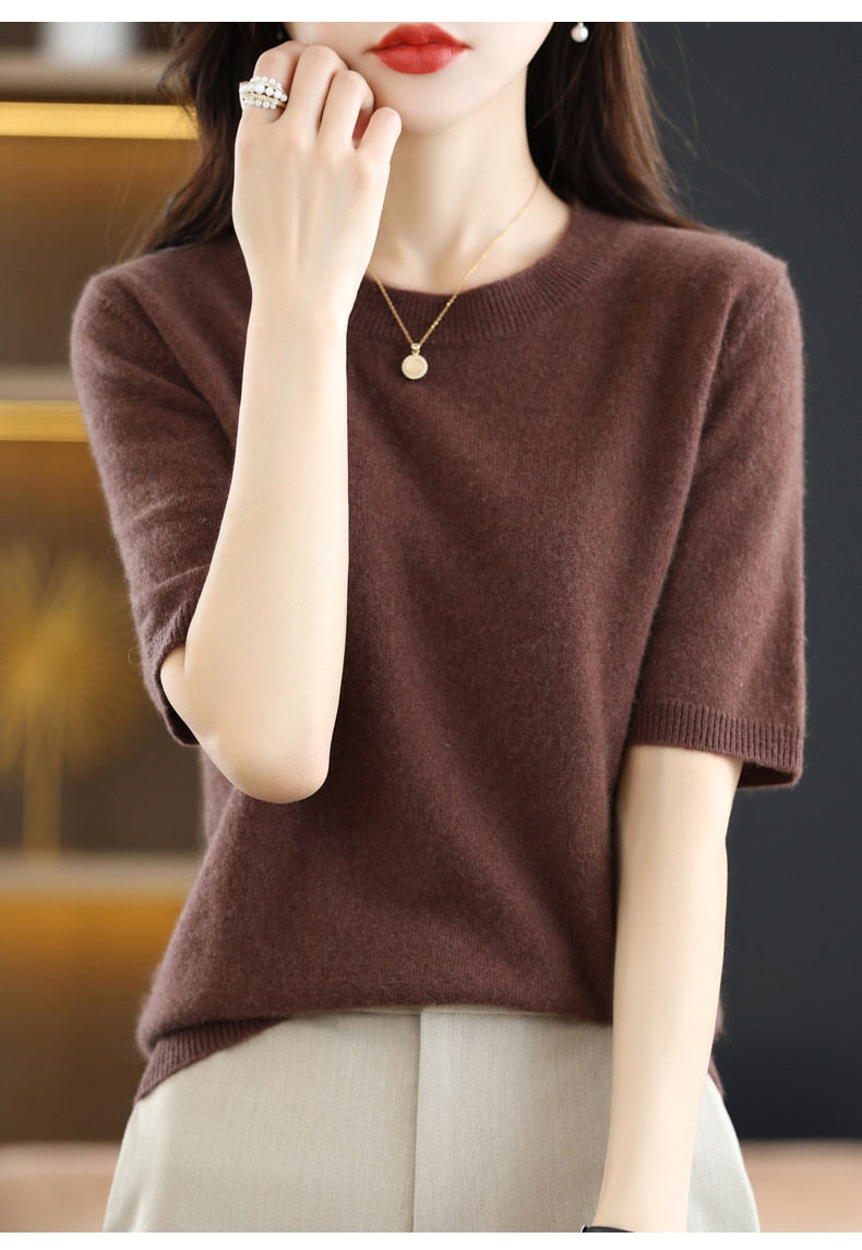 Crew Neck Half-Sleeve Pullover, Neutral Hues