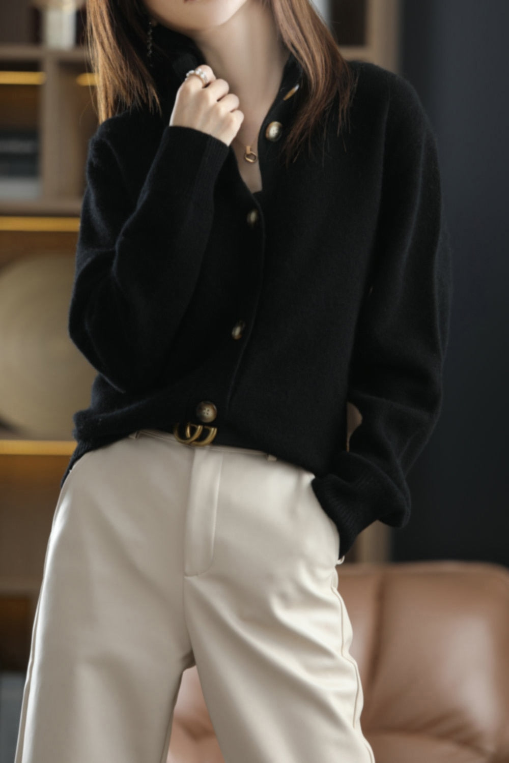 Cashmere Wool Blend High Neck Sweater