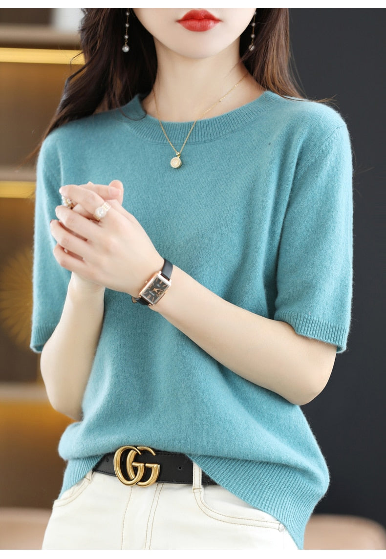 Crew Neck Half-Sleeve Pullover, Vibrant Hues